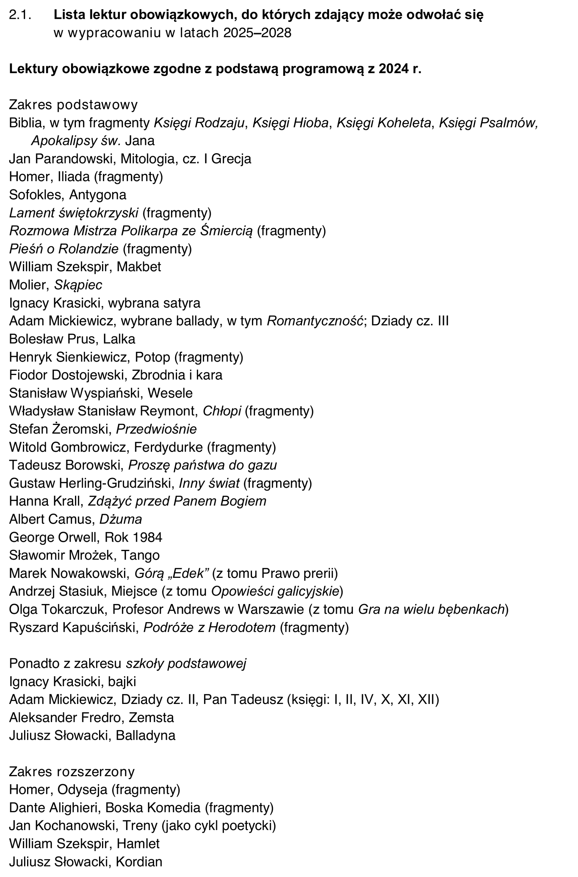 Lista lektur obowiązkowych — Informator CKE, s. 11