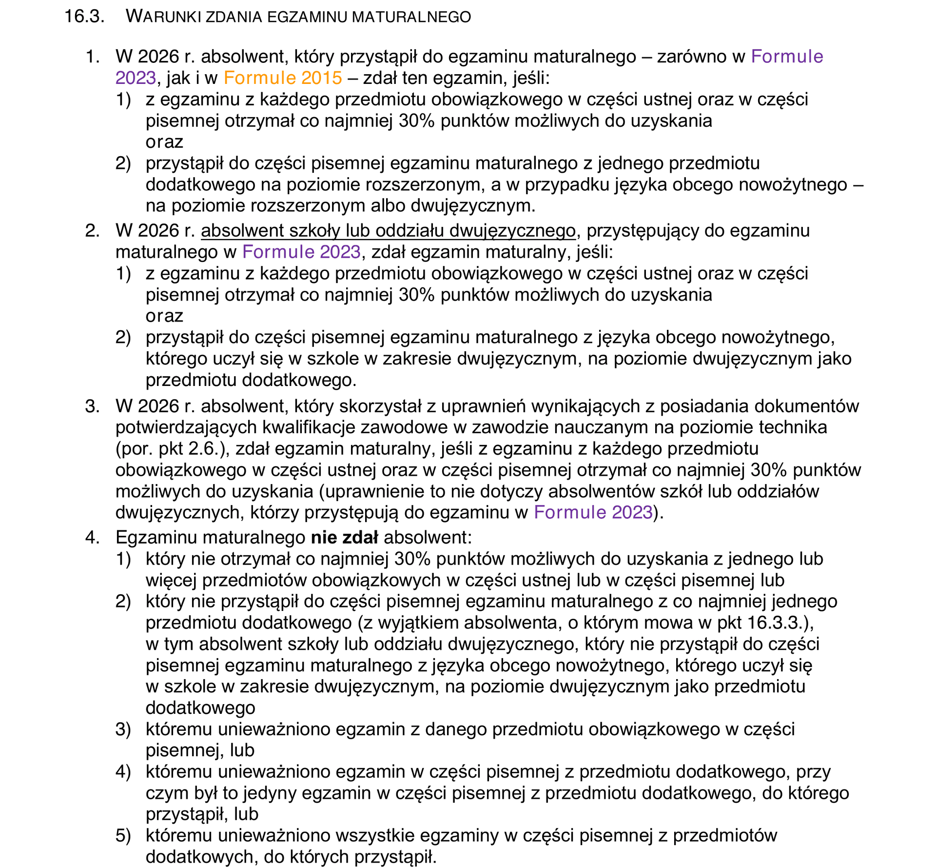 Warunki zdania egzaminu maturalnego w 2026 r. — fragment dokumentu CKE